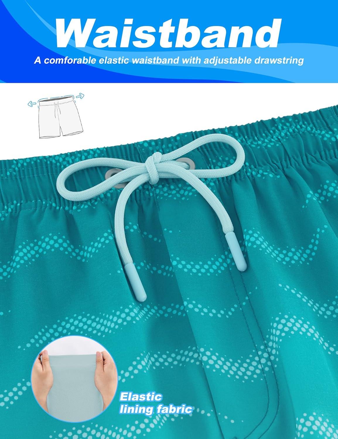 imageAPTRO Mens Swim Trunks with Compression Liner 5quot Quick Dry Bathing Suit Swim Shorts with Zipper Pockets Board Shorts SwimsuitW05cyan