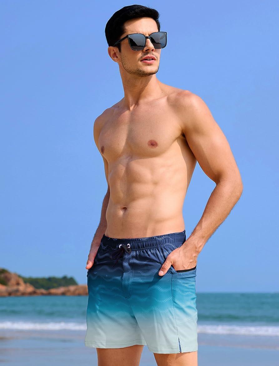 imageAPTRO Mens Swim Trunks with Compression Liner 5quot Quick Dry Bathing Suit Swim Shorts with Zipper Pockets Board Shorts SwimsuitW06dark Blue