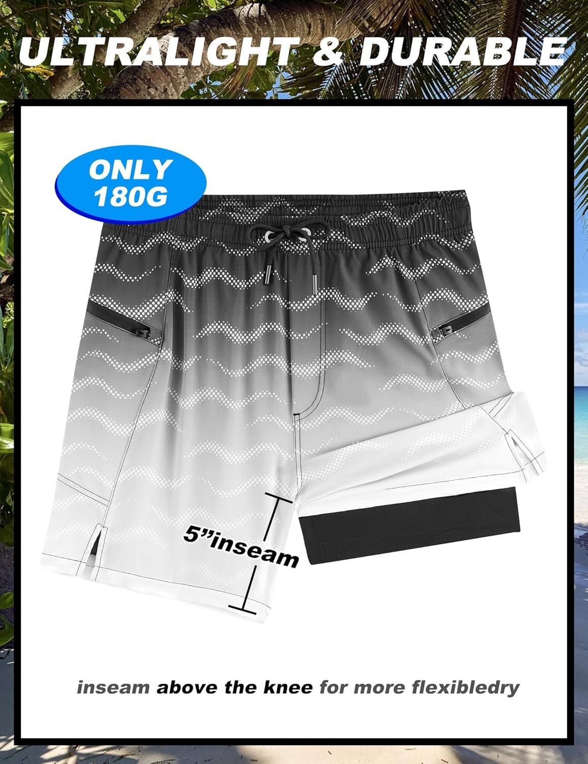 imageAPTRO Mens Swim Trunks with Compression Liner 5quot Quick Dry Bathing Suit Swim Shorts with Zipper Pockets Board Shorts SwimsuitW07black