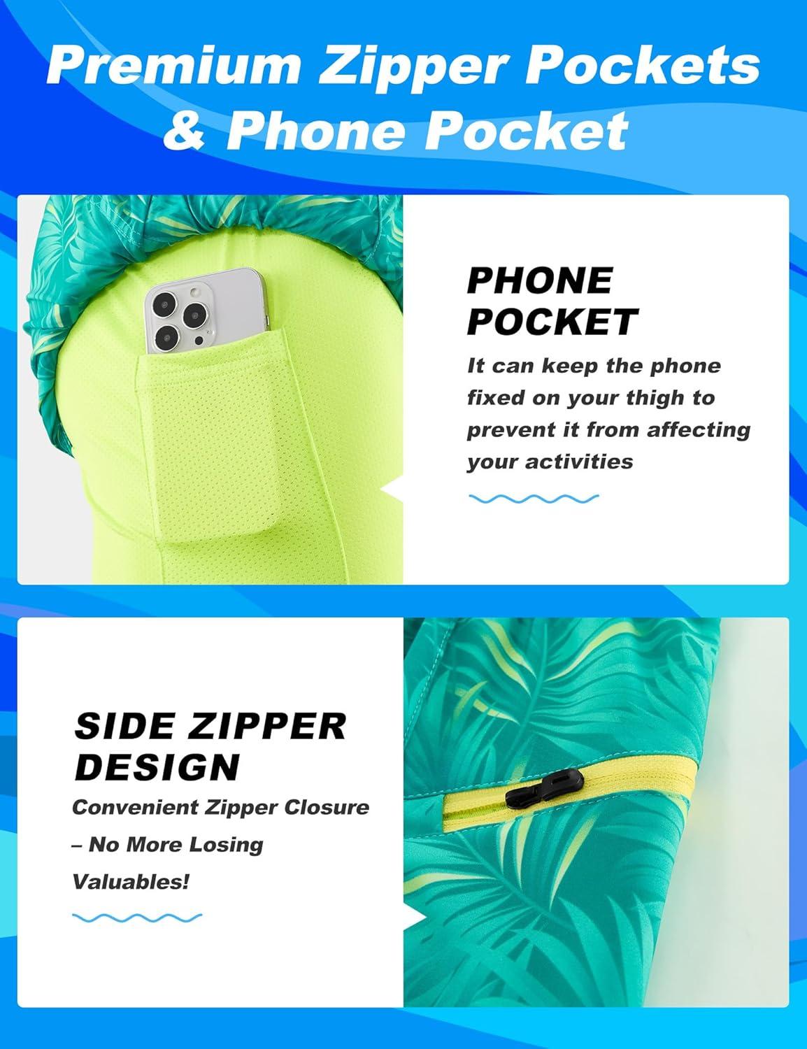 imageAPTRO Mens Swim Trunks with Compression Liner 5quot Quick Dry Bathing Suit Swim Shorts with Zipper Pockets Board Shorts SwimsuitW08 Green Leaf