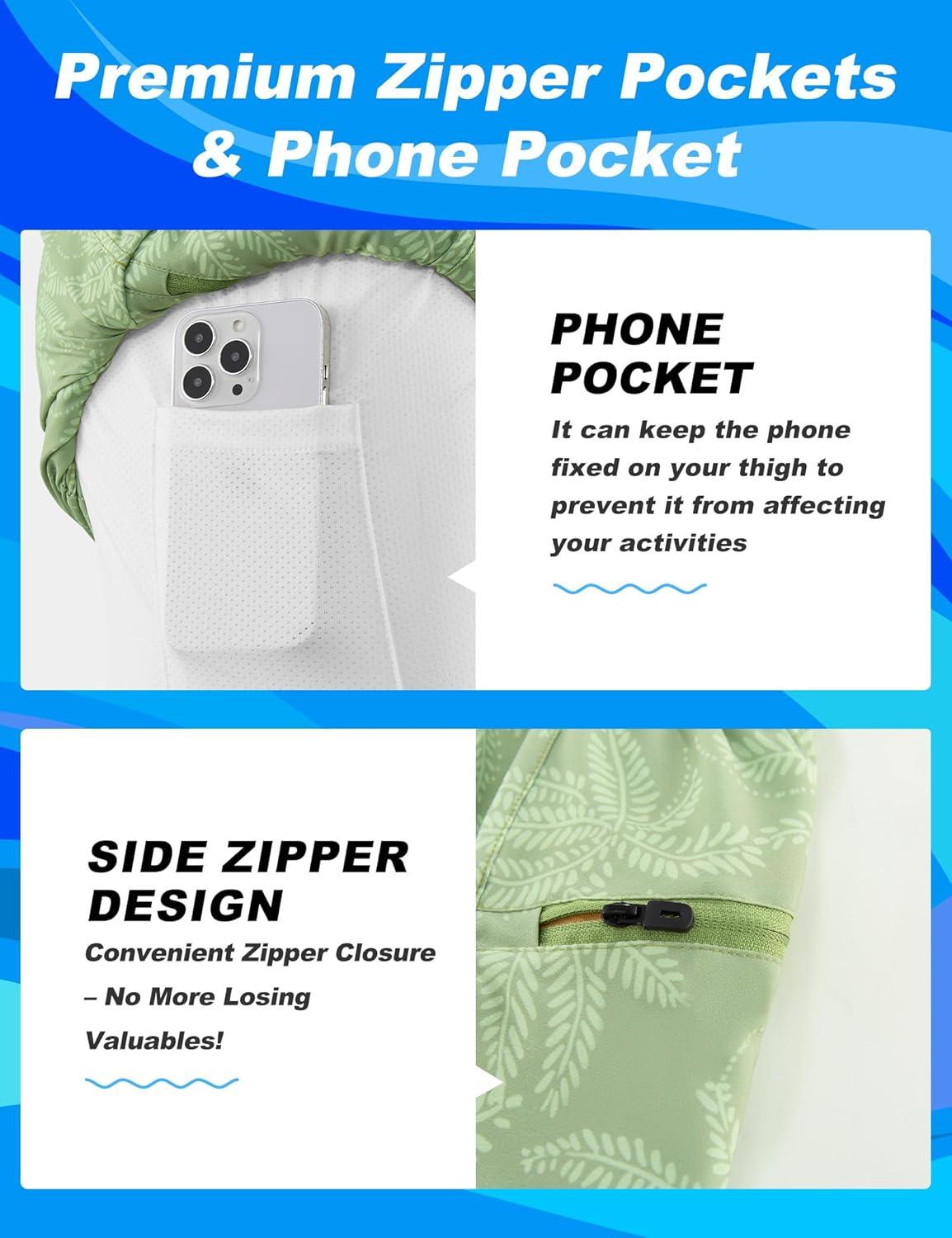 imageAPTRO Mens Swim Trunks with Compression Liner 5quot Quick Dry Bathing Suit Swim Shorts with Zipper Pockets Board Shorts SwimsuitW10 Green Leaves