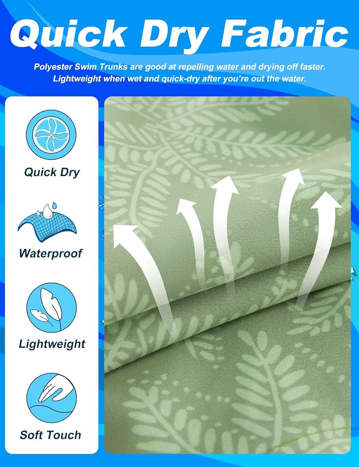 imageAPTRO Mens Swim Trunks with Compression Liner 5quot Quick Dry Bathing Suit Swim Shorts with Zipper Pockets Board Shorts SwimsuitW10 Green Leaves