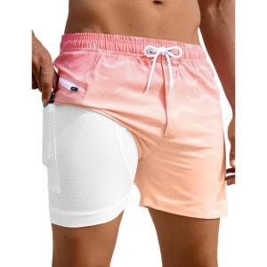 imageAPTRO Mens Swim Trunks with Compression Liner 5quot Quick Dry Bathing Suit Swim Shorts with Zipper Pockets Board Shorts SwimsuitW01pink