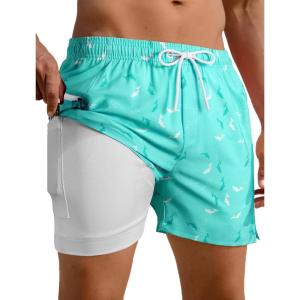 imageAPTRO Mens Swim Trunks with Compression Liner 5quot Quick Dry Bathing Suit Swim Shorts with Zipper Pockets Board Shorts SwimsuitW12 Mint Fish