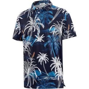 imageAPTRO Golf Shirts for Men Moisture Wicking Hawaiian Polo Shirts Dry Fit with Print and Short SleeveP01 Palm Black