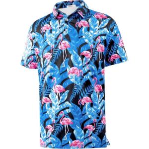 imageAPTRO Golf Shirts for Men Moisture Wicking Hawaiian Polo Shirts Dry Fit with Print and Short SleeveP10 Flamingo