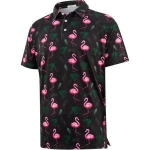 imageAPTRO Golf Shirts for Men Moisture Wicking Hawaiian Polo Shirts Dry Fit with Print and Short SleeveP14 Black Flamingo