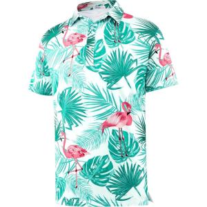imageAPTRO Golf Shirts for Men Moisture Wicking Hawaiian Polo Shirts Dry Fit with Print and Short SleeveP15 Green Flamingo