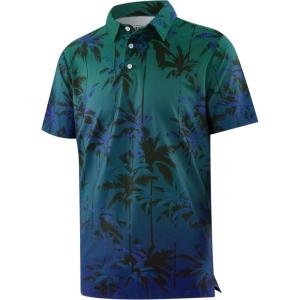 imageAPTRO Golf Shirts for Men Moisture Wicking Hawaiian Polo Shirts Dry Fit with Print and Short SleeveP20 Ombre Green Palm