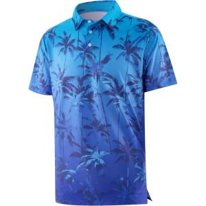imageAPTRO Golf Shirts for Men Moisture Wicking Hawaiian Polo Shirts Dry Fit with Print and Short SleeveP22 Ombre Blue Palm