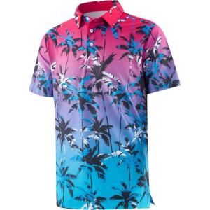 imageAPTRO Golf Shirts for Men Moisture Wicking Hawaiian Polo Shirts Dry Fit with Print and Short SleeveP24 Ombre Pink Palm
