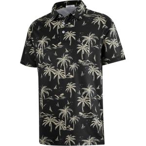 imageAPTRO Golf Shirts for Men Moisture Wicking Hawaiian Polo Shirts Dry Fit with Print and Short SleeveP71 Black Palm