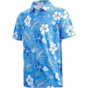 imageAPTRO Golf Shirts for Men Moisture Wicking Hawaiian Polo Shirts Dry Fit with Print and Short SleevePo11 Hibiscus Blue