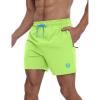 imageAPTRO Mens Swim Trunks 5 inch Board Shorts Quick Dry Bathing Suits with Mesh Lining Beach Swim Shorts with Zipper PocketsNeon Green