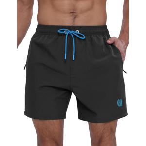 imageAPTRO Mens Swim Trunks 5 inch Board Shorts Quick Dry Bathing Suits with Mesh Lining Beach Swim Shorts with Zipper PocketsBlack