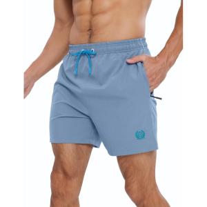 imageAPTRO Mens Swim Trunks 5 inch Board Shorts Quick Dry Bathing Suits with Mesh Lining Beach Swim Shorts with Zipper PocketsLight Blue
