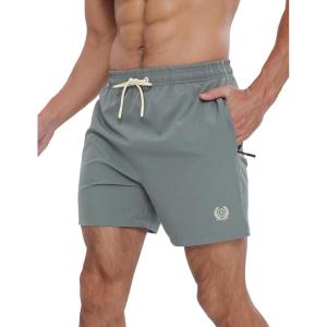 imageAPTRO Mens Swim Trunks 5 inch Board Shorts Quick Dry Bathing Suits with Mesh Lining Beach Swim Shorts with Zipper PocketsLight Gray