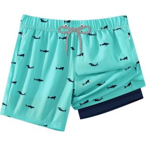 imageAPTRO 2 in 1 Boys Swim Trunks Quick Dry Kids Bathing Suits Zipper Pockets Board Shorts 516YG02green Fish