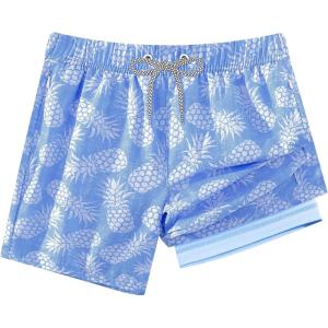 imageAPTRO 2 in 1 Boys Swim Trunks Quick Dry Kids Bathing Suits Zipper Pockets Board Shorts 516YG03light Blue Pineapple