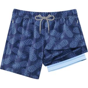 imageAPTRO 2 in 1 Boys Swim Trunks Quick Dry Kids Bathing Suits Zipper Pockets Board Shorts 516YG05dark Blue Pineapple
