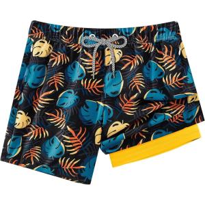 imageAPTRO 2 in 1 Boys Swim Trunks Quick Dry Kids Bathing Suits Zipper Pockets Board Shorts 516YG08palm Orange