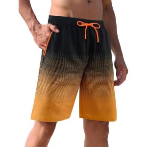 image:imageAPTRO Mens Swim Trunks 9 inch Bathing Suit Board Shorts with Zipper Pockets Swimming Swimsuit Beach Shorts Big and TallLr Black Orange