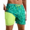 image:imageAPTRO Mens Swim Trunks with Compression Liner 5 Quick Dry Bathing Suit Swim Shorts with Zipper Pockets Board Shorts SwimsuitW08 Green Leaf