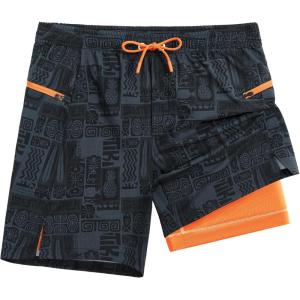 image:imageAPTRO 2 in 1 Mens Swim Trunks 7 Mens Bathing Suit Board Shorts with Zipper Pockets Quick Dry Swim ShortsA1 Blackorange