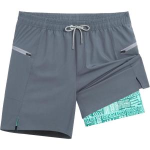 image:imageAPTRO 2 in 1 Mens Swim Trunks 7 Mens Bathing Suit Board Shorts with Zipper Pockets Quick Dry Swim ShortsA2 Gray