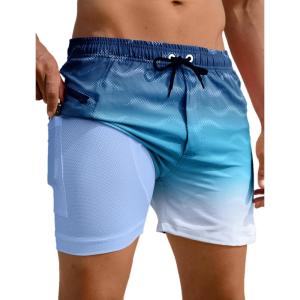 image:imageAPTRO Mens Swim Trunks with Compression Liner 5 Quick Dry Bathing Suit Swim Shorts with Zipper Pockets Board Shorts SwimsuitW06dark Blue