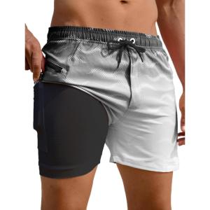 image:imageAPTRO Mens Swim Trunks with Compression Liner 5 Quick Dry Bathing Suit Swim Shorts with Zipper Pockets Board Shorts SwimsuitW07black