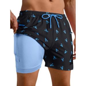 image:imageAPTRO Mens Swim Trunks with Compression Liner 5 Quick Dry Bathing Suit Swim Shorts with Zipper Pockets Board Shorts SwimsuitW09 Blueblack Lobster