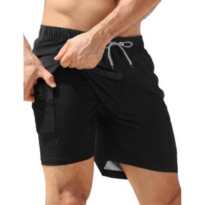 image:imageAPTRO Mens Swim Trunks with Compression Liner 5 inch Inseam Quick Dry 2 in 1 Swimming Board Shorts Beach with Zipper PocketsLr09 Black