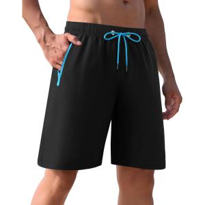 image:imageAPTRO Mens Swim Trunks 9 inch Bathing Suit Board Shorts with Zipper Pockets Swimming Swimsuit Beach Shorts Big and TallLr Solid Black