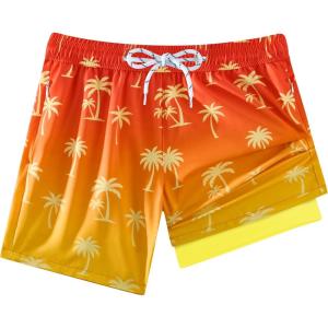 image:imageAPTRO 2 in 1 Boys Swim Trunks Quick Dry Kids Bathing Suits Zipper Pockets Board Shorts 516YG10 Palm Orange