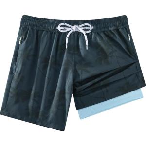 image:imageAPTRO 2 in 1 Boys Swim Trunks Quick Dry Kids Bathing Suits Zipper Pockets Board Shorts 516YG13 Coconut Tree