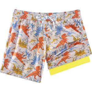 image:imageAPTRO 2 in 1 Boys Swim Trunks Quick Dry Kids Bathing Suits Zipper Pockets Board Shorts 516YG15 Dinosaur 02