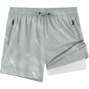 image:imageAPTRO Mens Swim Trunks 5 with Compression Liner Mens Board Shorts Quick Dry Bathing Suit with Zipper PocketsGrey