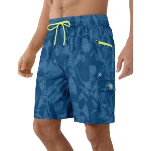 image:imageAPTRO Mens Swim Trunks 9 Inch Quick Dry Board Shorts with 4 Pockets No Liner Bathing Suit Swimwear Beach ShortGeometric Dark Blue