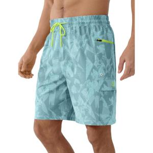 image:imageAPTRO Mens Swim Trunks 9 Inch Quick Dry Board Shorts with 4 Pockets No Liner Bathing Suit Swimwear Beach ShortGeometric Light Blue