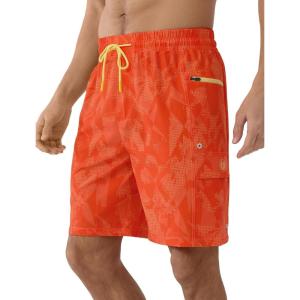 image:imageAPTRO Mens Swim Trunks 9 Inch Quick Dry Board Shorts with 4 Pockets No Liner Bathing Suit Swimwear Beach ShortGeometric Orange