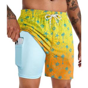 image:imageAPTRO Mens Swim Trunks with Compression Liner 5 Inch Bathing Suit Beach SwimsuitsM077 Gradient Orange Zip Pockets