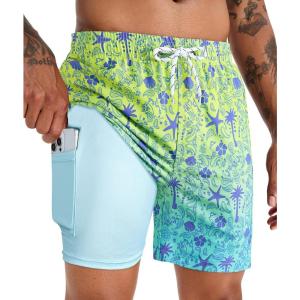 image:imageAPTRO Mens Swim Trunks with Compression Liner 5 Inch Bathing Suit Beach SwimsuitsM078 Gradient Blue Zip Pockets