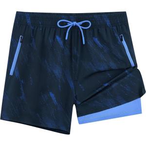 image:imageAPTRO Mens Swim Trunks 5 Inch with Compression Liner Board Shorts Quick Dry Bathing Suit Zipper PocketsBlue
