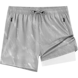 image:imageAPTRO Mens Swim Trunks 5 Inch with Compression Liner Board Shorts Quick Dry Bathing Suit Zipper PocketsGrey