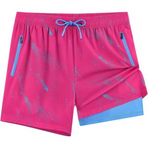 image:imageAPTRO Mens Swim Trunks 5 Inch with Compression Liner Board Shorts Quick Dry Bathing Suit Zipper PocketsRose Pink