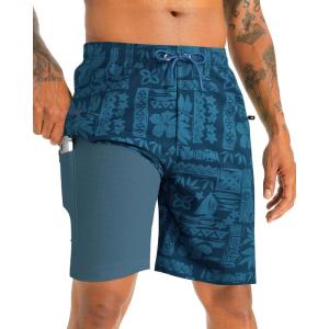 image:imageAPTRO 2 in 1 Mens Swim Trunks 9 with Zipper Pockets Bathing Suit Builtin Board Shorts Swimwear Long ShortsBs06 Totem Navy