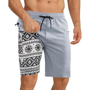 image:imageAPTRO 2 in 1 Mens Swim Trunks 9 with Zipper Pockets Bathing Suit Builtin Board Shorts Swimwear Long ShortsBs12 Light Gray