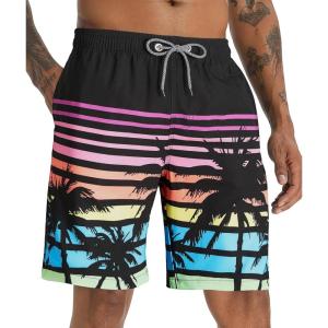 image:imageAPTRO Mens Swim Trunks 9 Quick Dry Bathing Suit Big amp Tall Beach SwimsuitsRainbow Palm Stripes