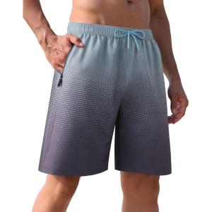 image:imageAPTRO Mens Swim Trunks 9 inch Bathing Suit Board Shorts with Zipper Pockets Swimming Swimsuit Beach Shorts Big and TallGrey to Purple